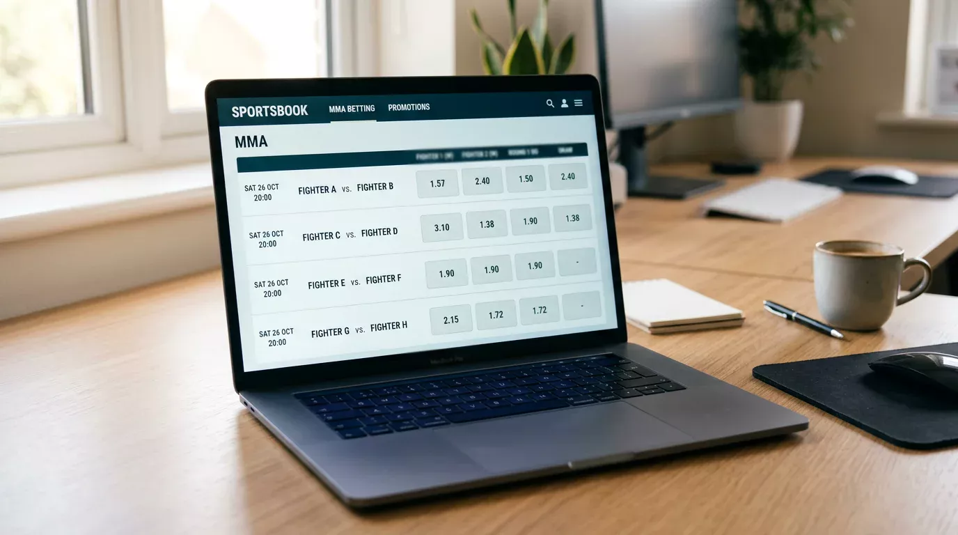 Laptop screen showing a sportsbook MMA betting page with multiple market options